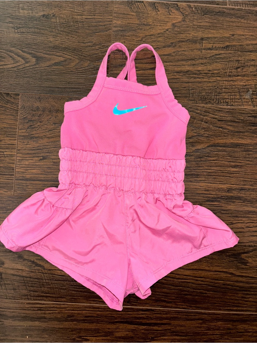 Nike Pink Girls' Athletic Romper with Teal Swoosh